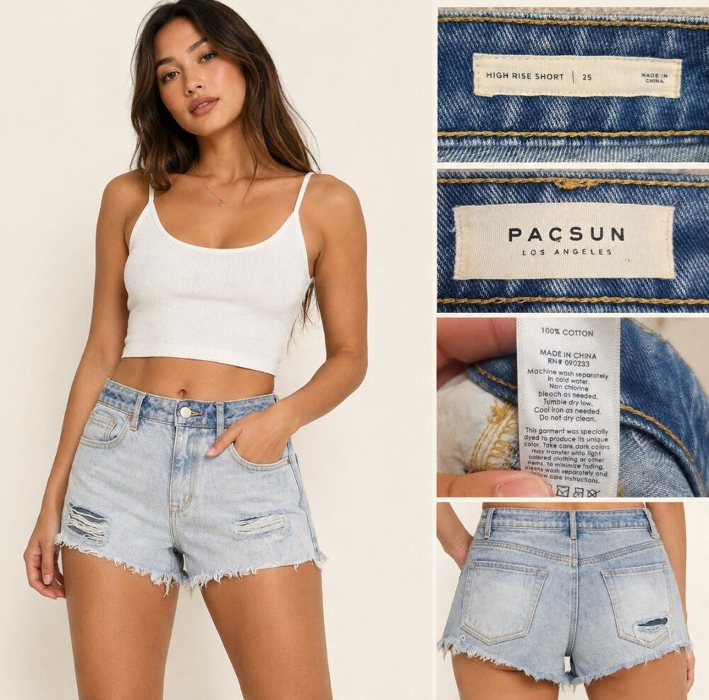 Y2K Indie PacSun Women's High Rise Distressed Denim Shorts Size 25 Light Wash